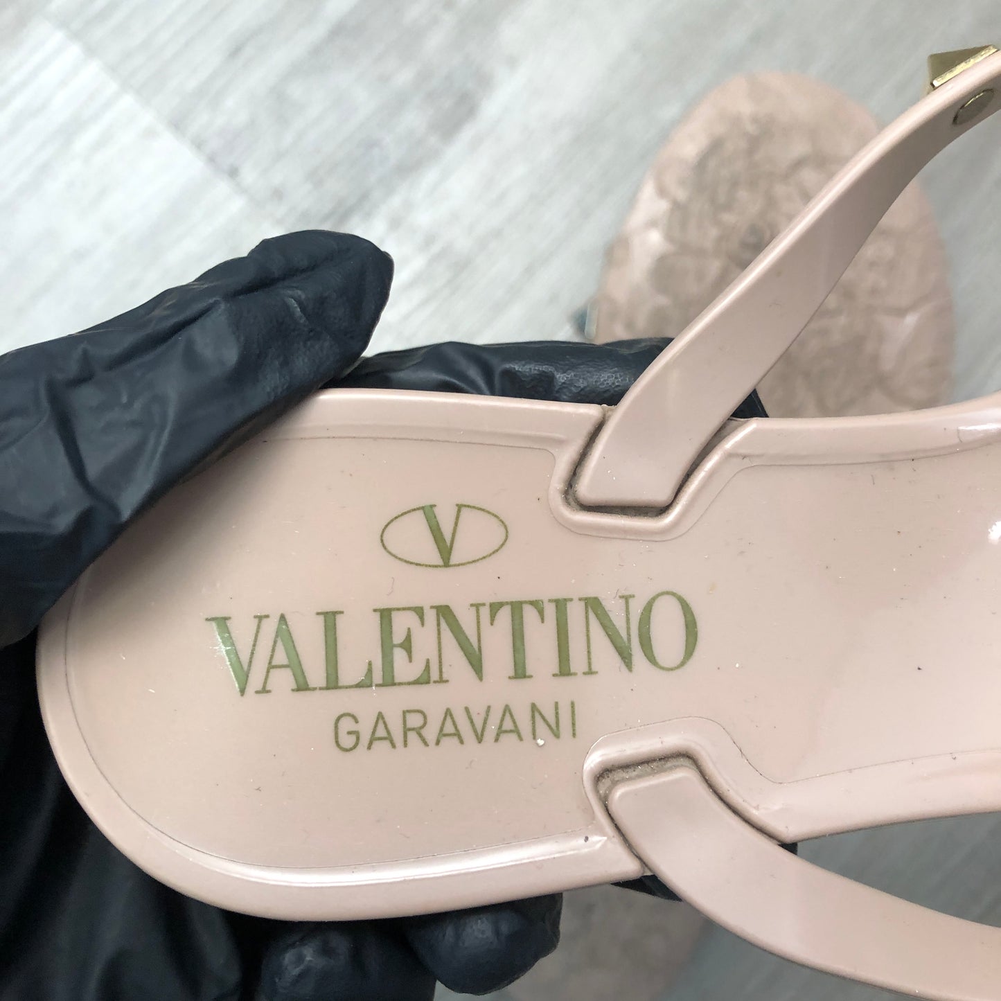 Valentino Nude Smooth Leather Rockstud Flat Slide Sandals 35
