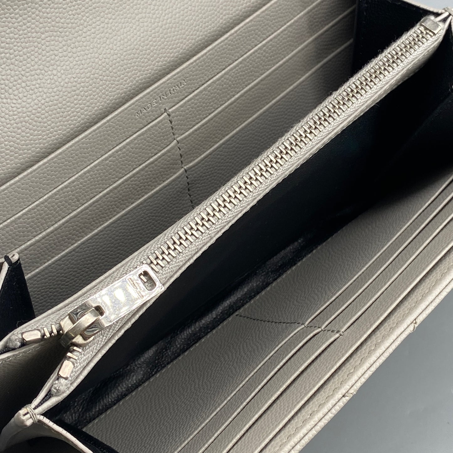 Saint Laurent Light Grey Chevron‑Quilted Long Wallet