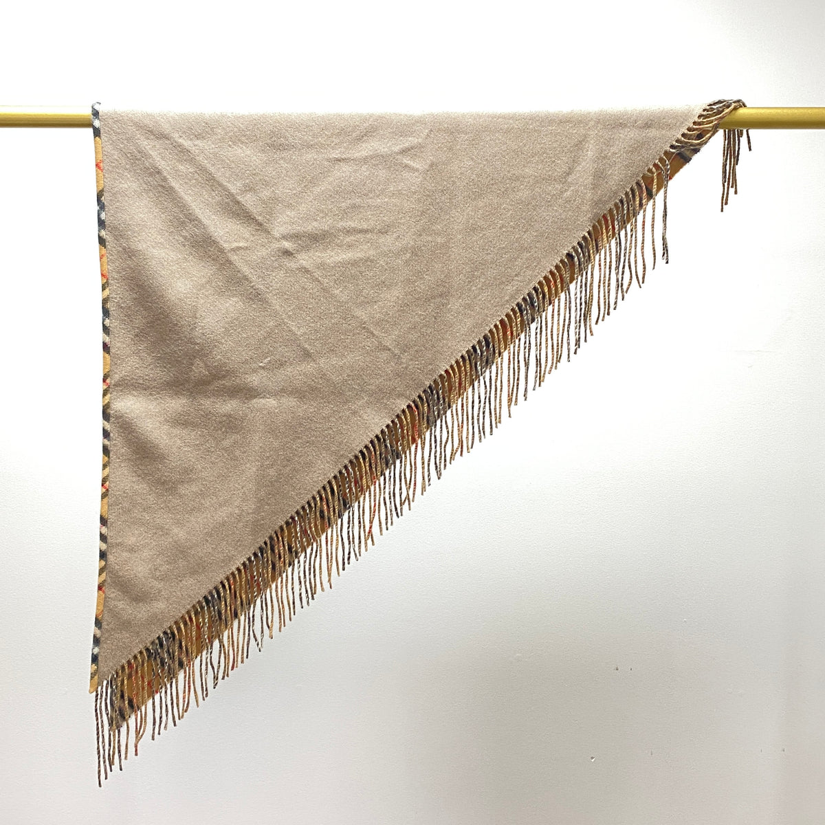 Burberry Beige Check Wool Triangle Scarf