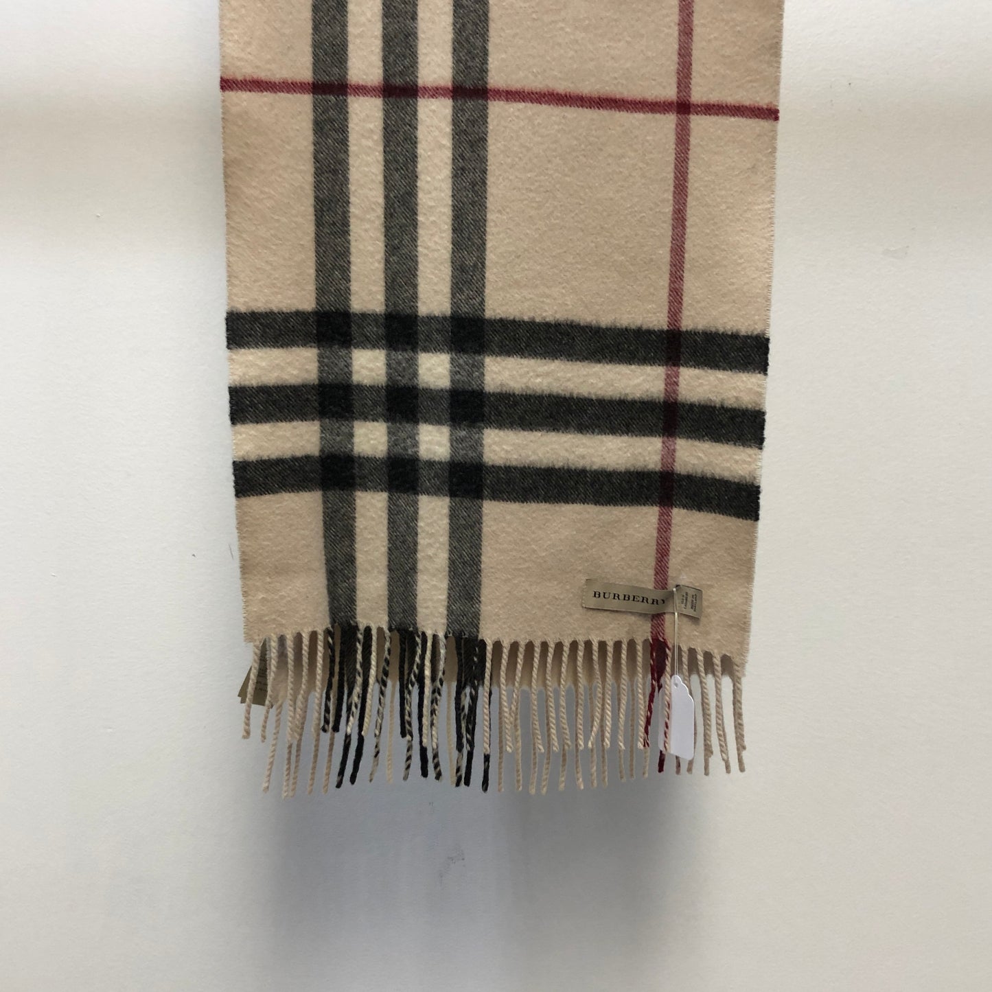 Burberry Beige Black Red Nova Check Cashmere Scarf 162×30cm