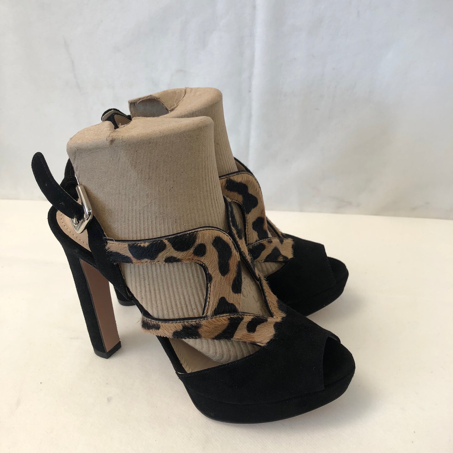 Prada Leopard Print Platform High Heel Sandals Women's Shoes Size 36.5