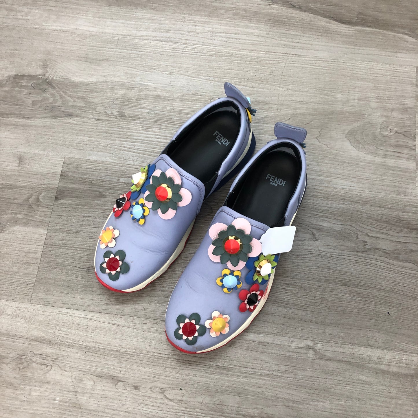 Fendi Women's Light Purple Canvas Floral Appliqué Slip-On Loafer Flat Shoes 36