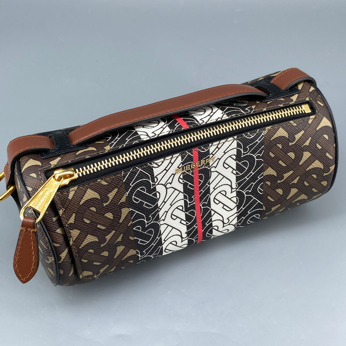 Burberry Brown Monogram Stripe Cylinder Crossbody Bag