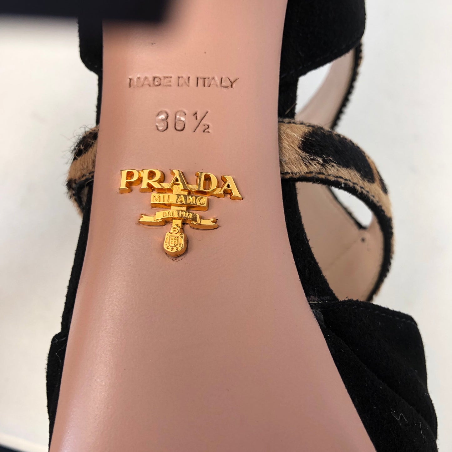 Prada Leopard Print Platform High Heel Sandals Women's Shoes Size 36.5