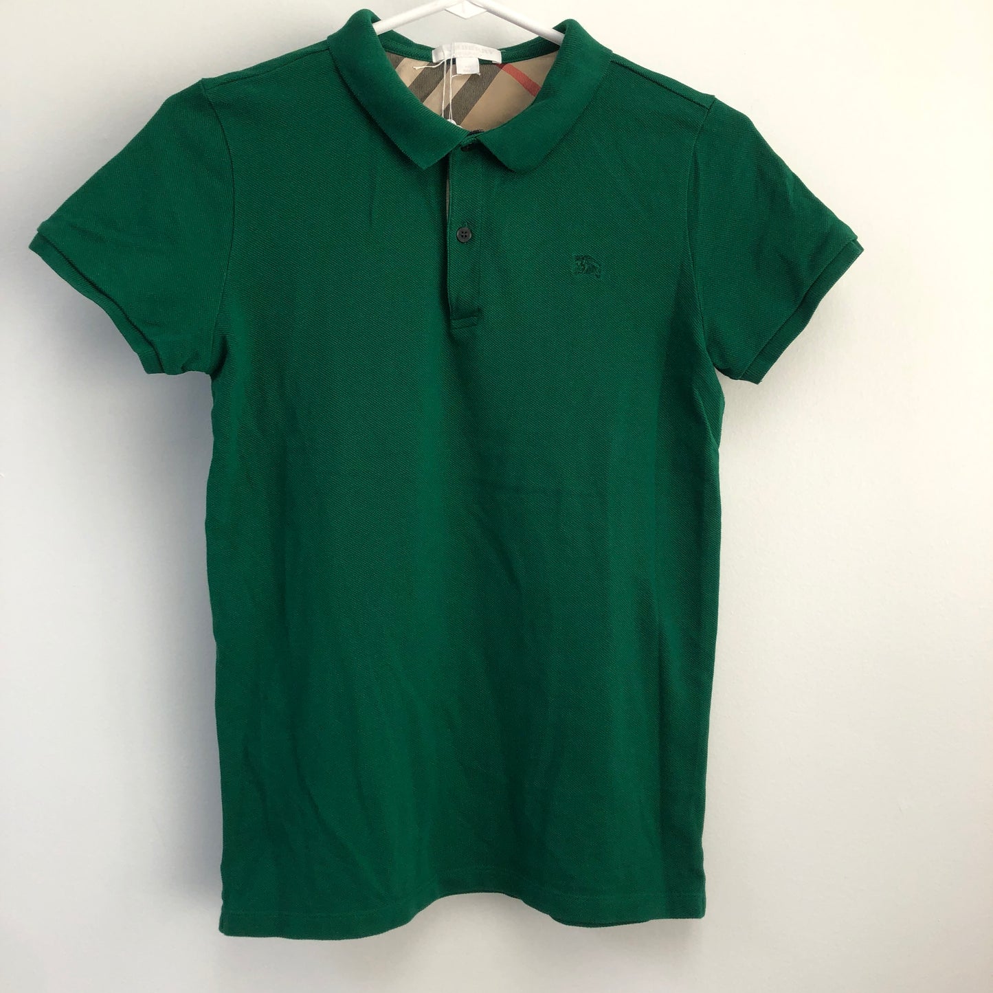 Burberry Cotton Embroidered Logo Short Sleeve Polo Shirt 14Y Dark Green