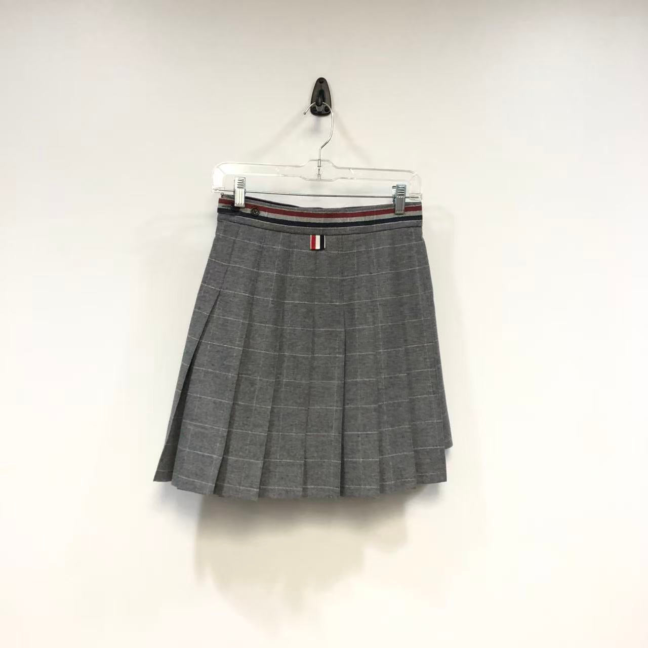 Thom Browne Windowpane Wool Pleated Mini Skirt