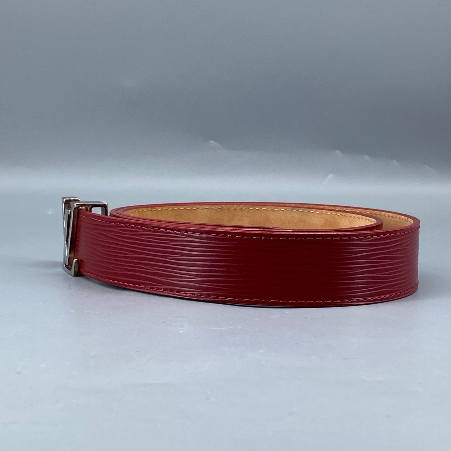 Louis Vuitton Epi Red Leather LV Buckle Belt Size 80cm