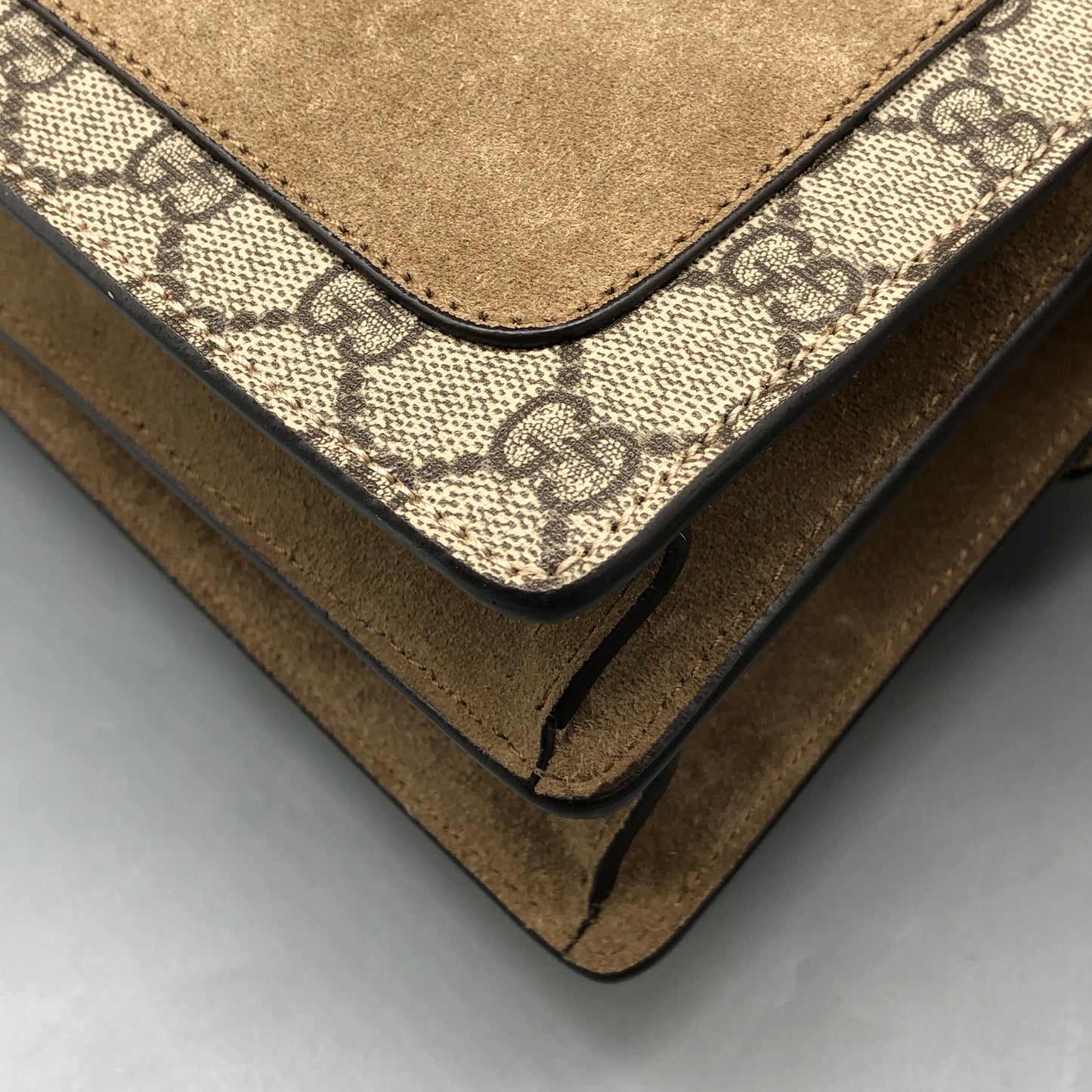 Gucci Dionysus GG Supreme Beige Suede Shoulder Bag