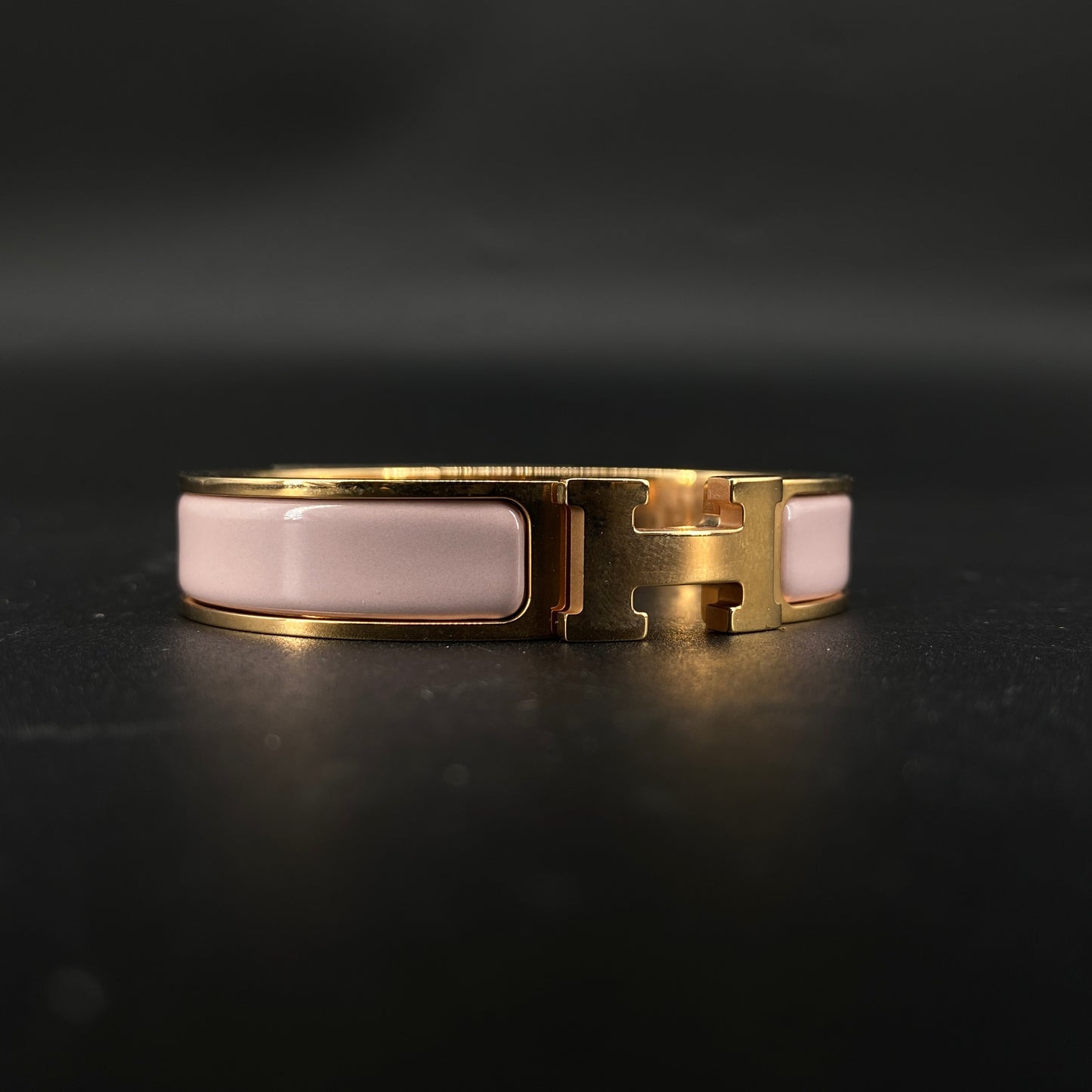 Hermes Blush Pink Enamel Gold H Buckle Bangle Bracelet