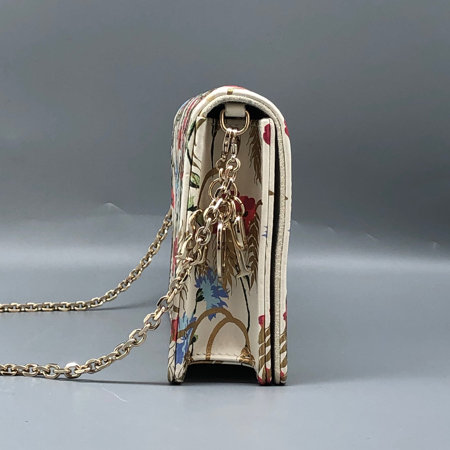 Christian Dior Floral Print Chain Clutch Cream/Multi