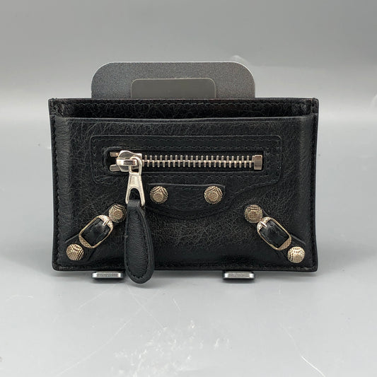 Balenciaga Classic City Zip Card Holder Black Leather
