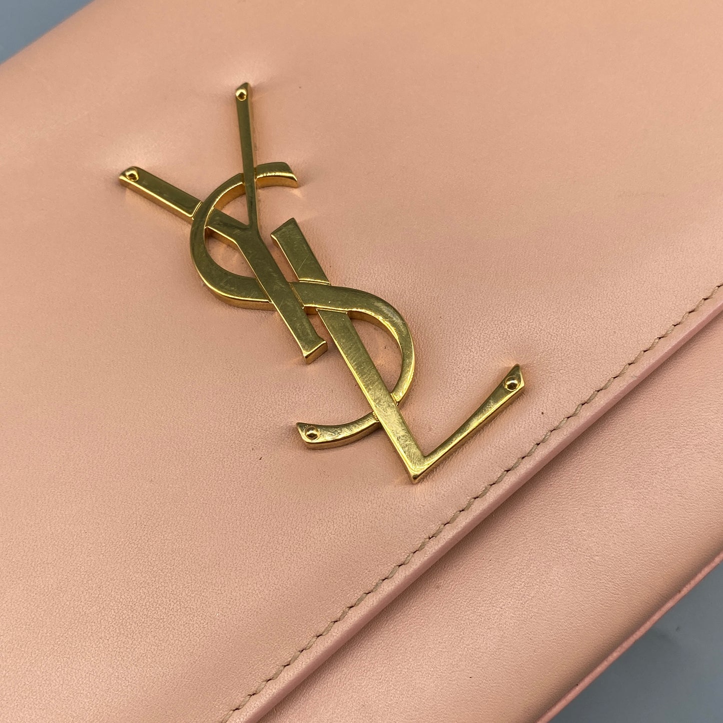 Saint Laurent Nude Smooth Leather YSL Logo Clutch Bag