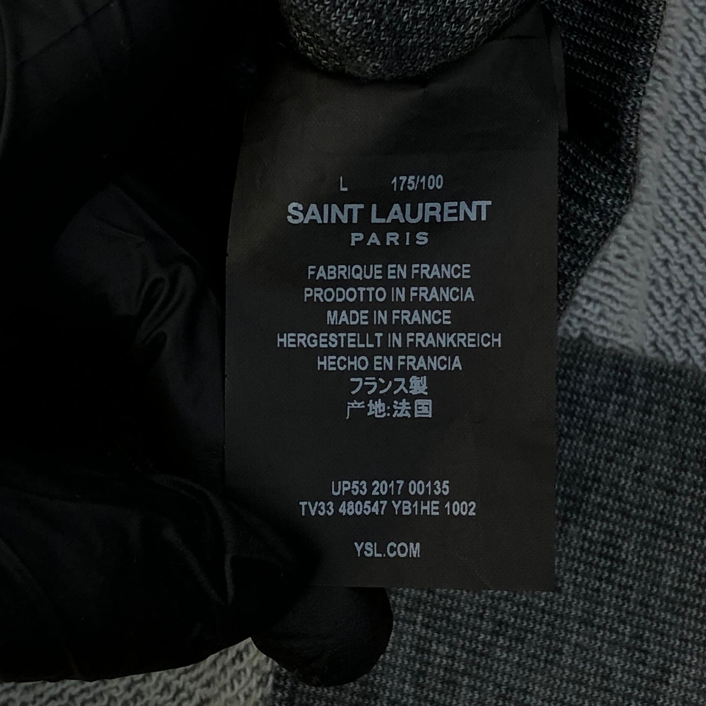 Saint Laurent Grey Contrast Hood Logo Print Hoodie Size L