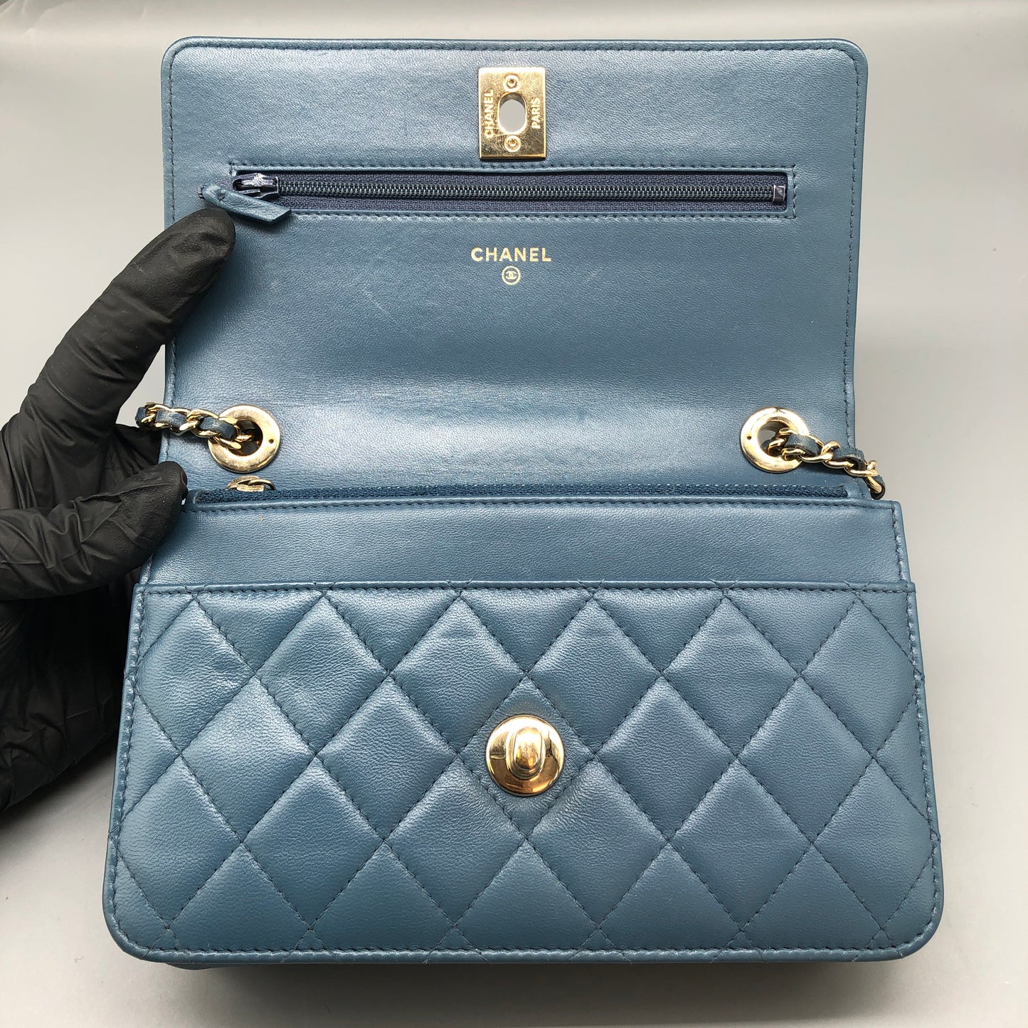 Chanel Muted Teal Blue Quilted Leather Flap Bag