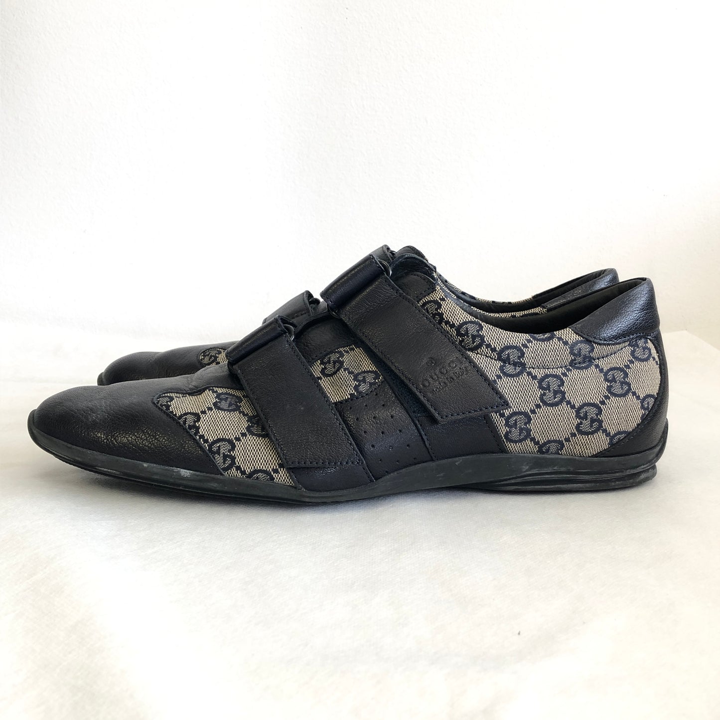 Gucci Black & Beige GG Jacquard Men's Strap Casual Shoes Size 43.5