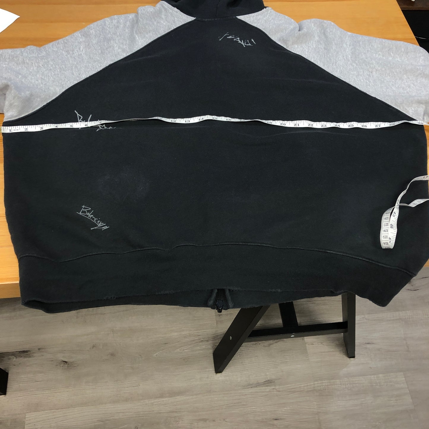 Balenciaga Unisex Distressed Raglan Zip-Up Hoodie Size XL Grey/Black
