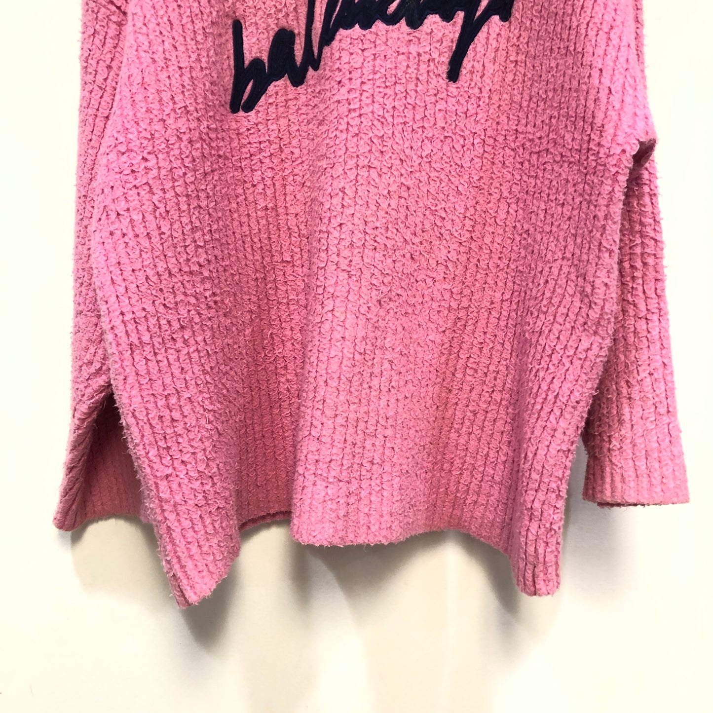 Balenciaga Sage Pink Ribbed Knit Logo Embroidery Oversized Crew Neck Sweater Size S