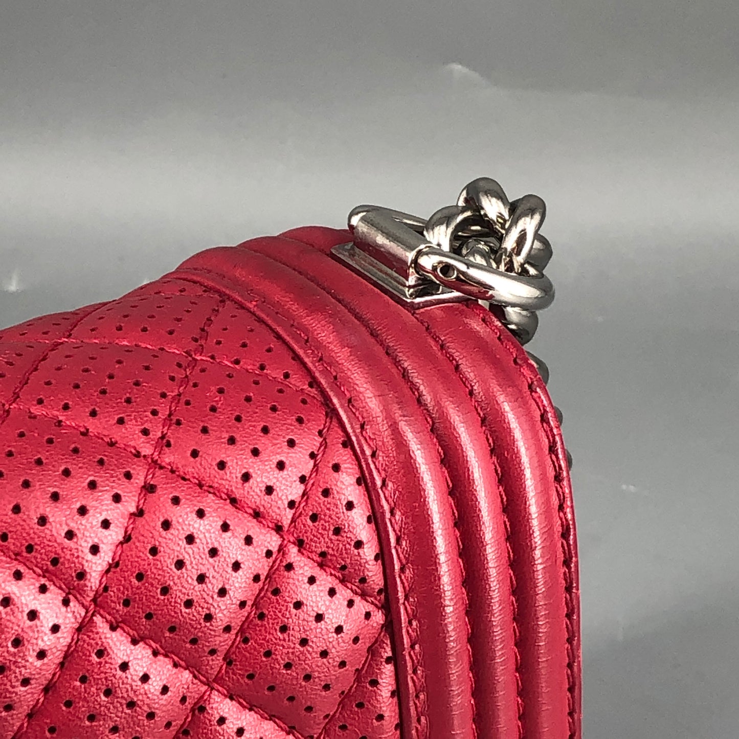 Chanel Boy Perforated Lambskin Quilted Shoulder Bag  Hot Pink
