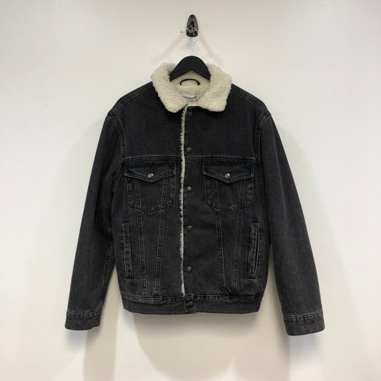 Balenciaga Faded Black Shearling Denim Jacket Size 36