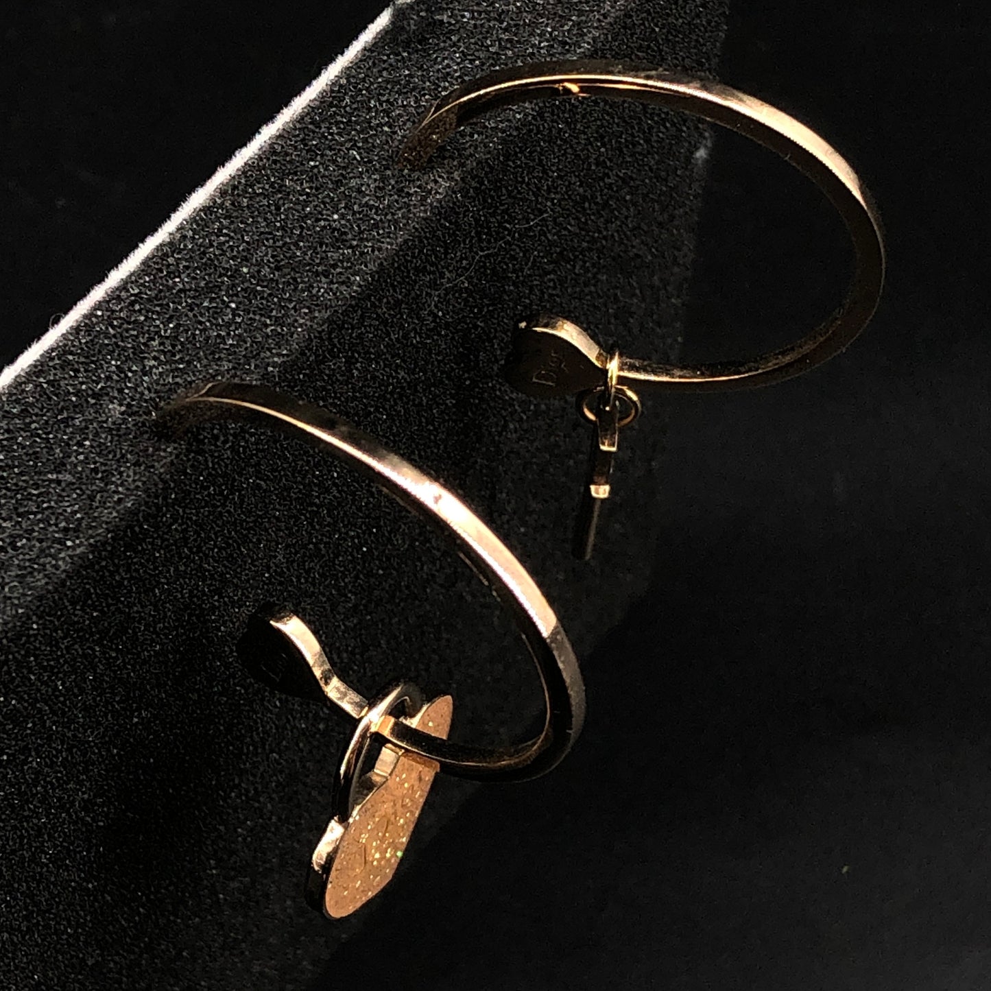 Christian Dior Gold Tone Asymmetric Heart & CD Logo Hoop Earrings
