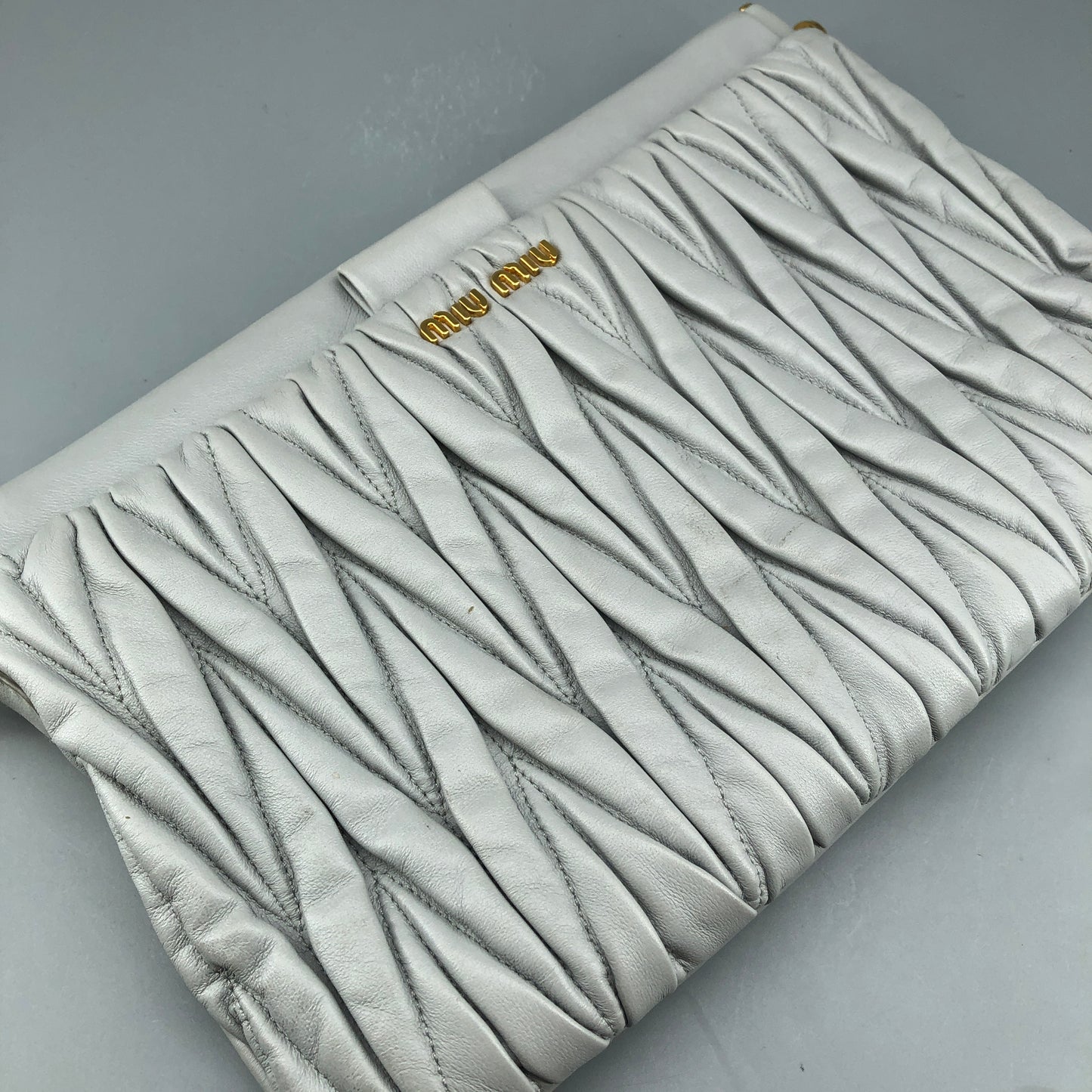 Miu Miu Grey Matelasse Leather Chain Clutch Shoulder Bag