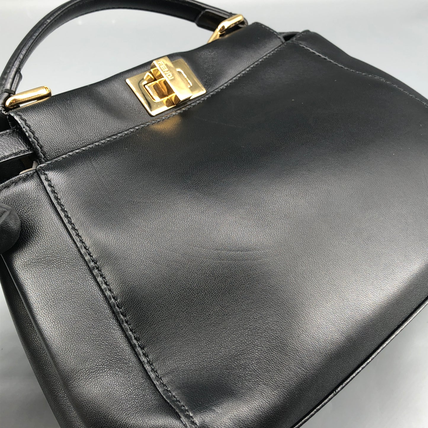 Fendi Mini Black Smooth Leather Peekaboo Handbag