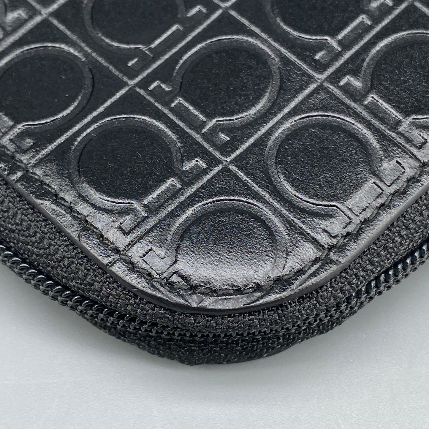 Ferragamo Black Embossed Gancini Full-Zip Mini Coin Purse
