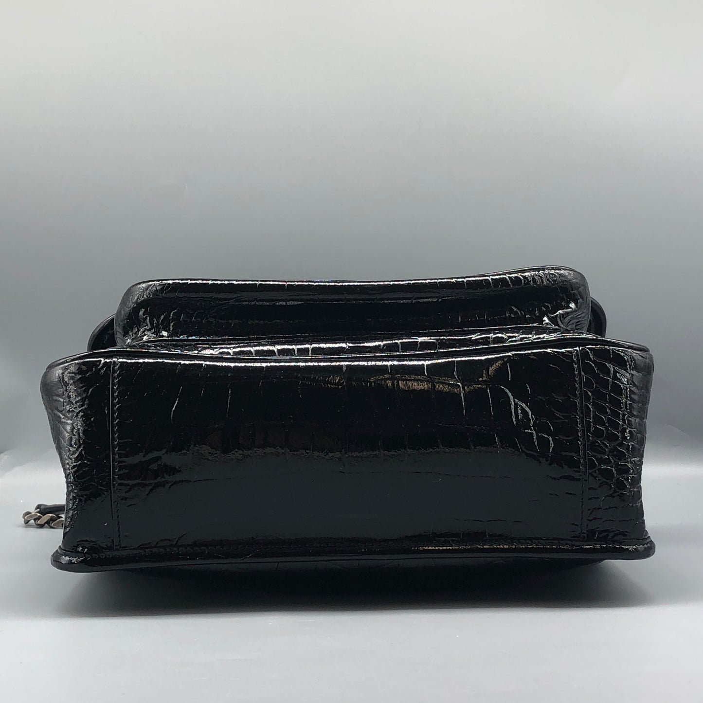 Saint Laurent Patent Crocodile Embossed Medium Niki Chain Satchel Bag