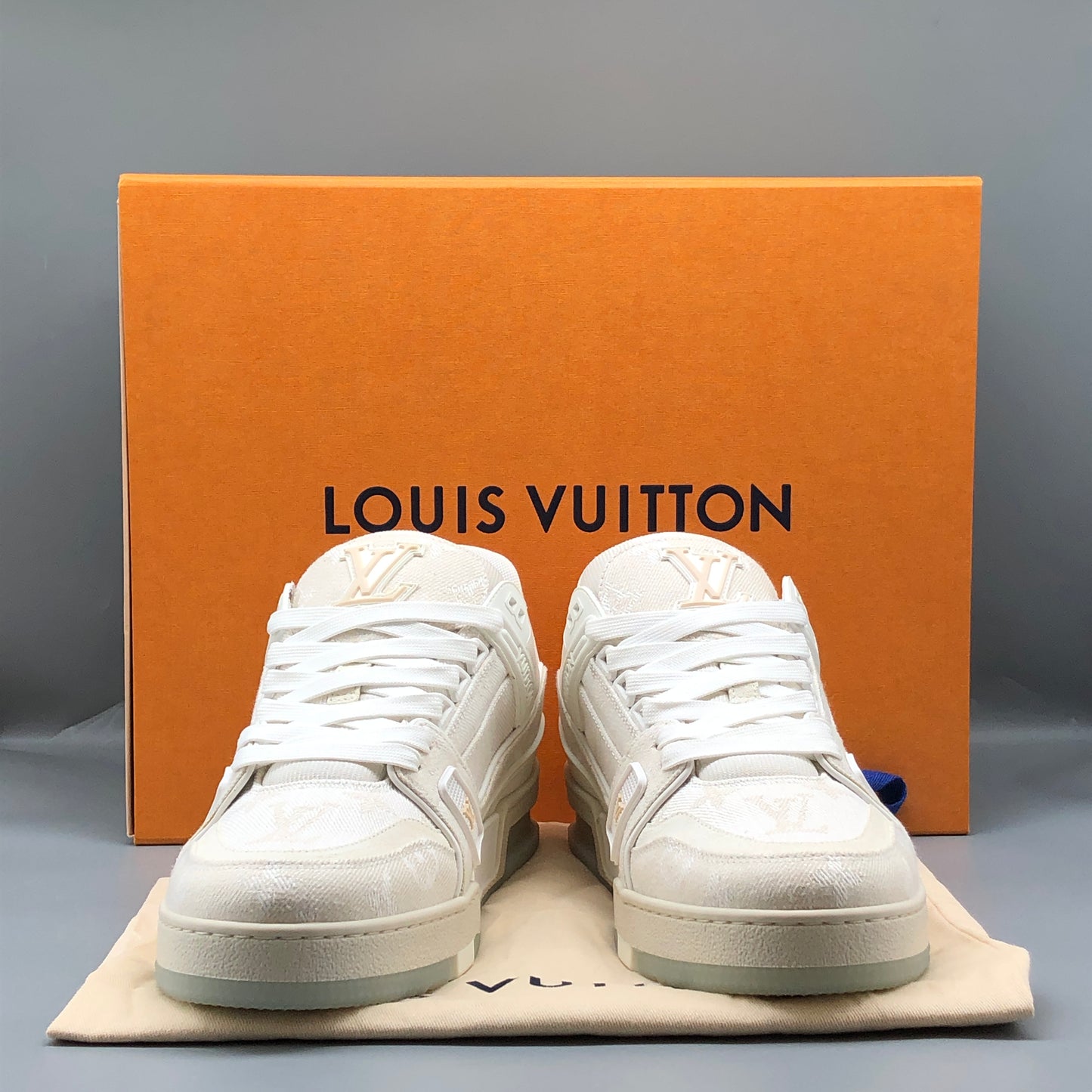 Louis Vuitton Men's Cream LV Trainer Sneakers Size 6.5