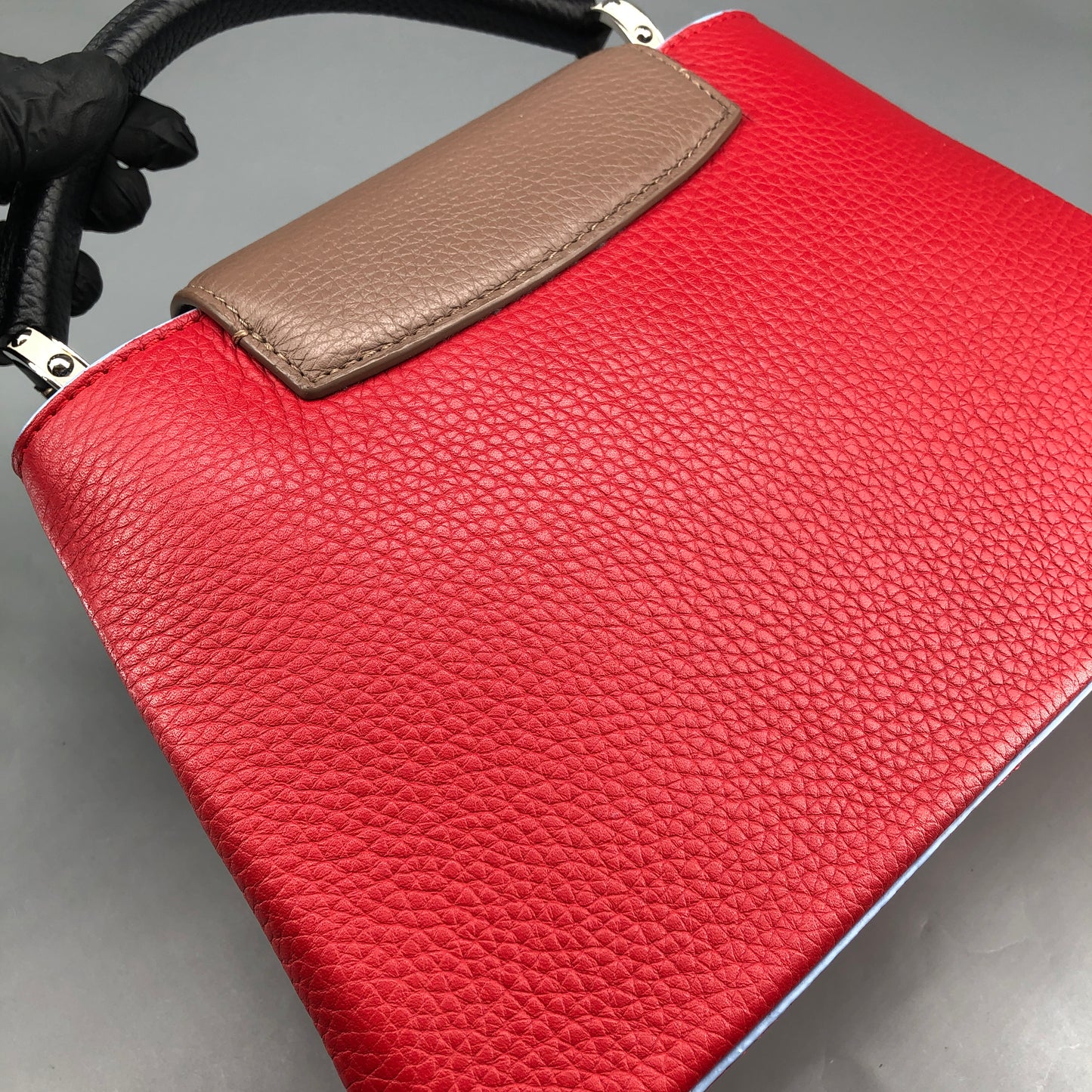 Louis Vuitton Capucines PM Taurillon Leather Handbag Red Light Blue Two-Tone