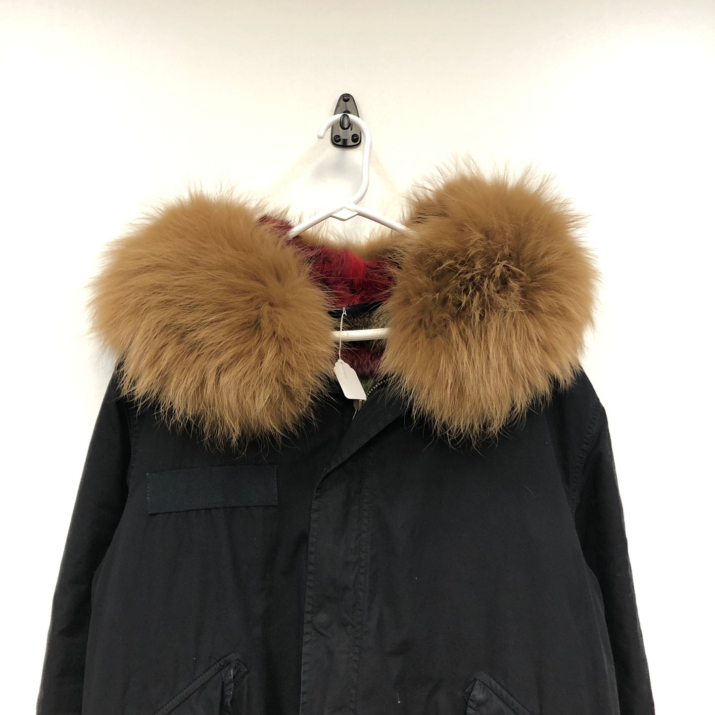 Mr & Mrs Black Fur Hood Short Parka Coat L