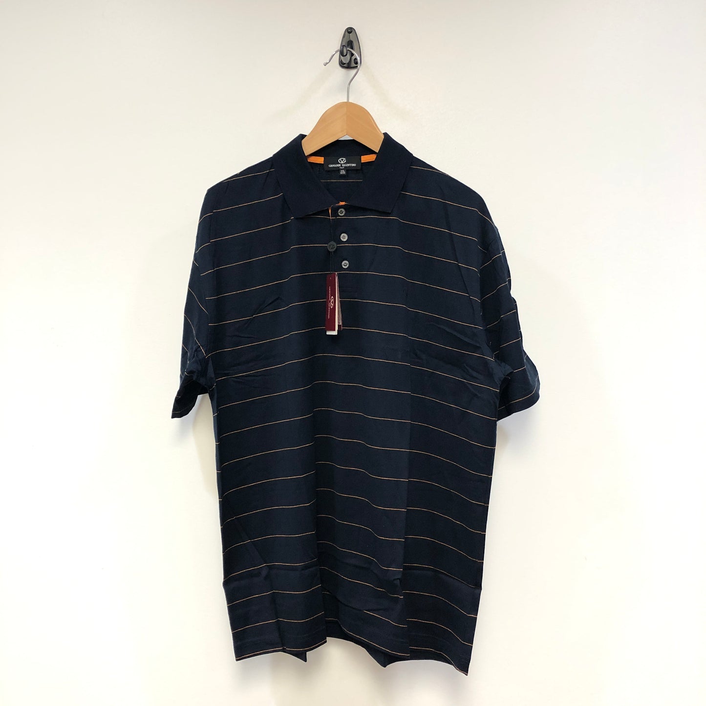 Giovanni Valentino Navy Blue Thin Stripe Short Sleeve Polo Shirt XXL