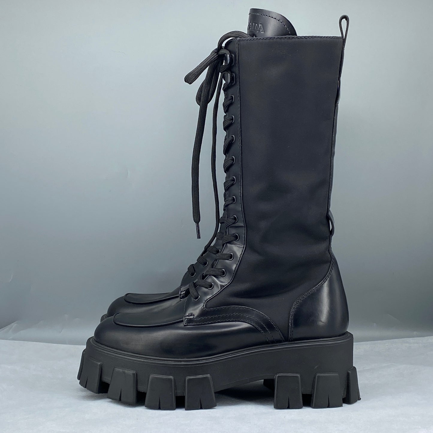 Prada Black Lace‑Up Combat Tall Boots Women Shoes Size 37