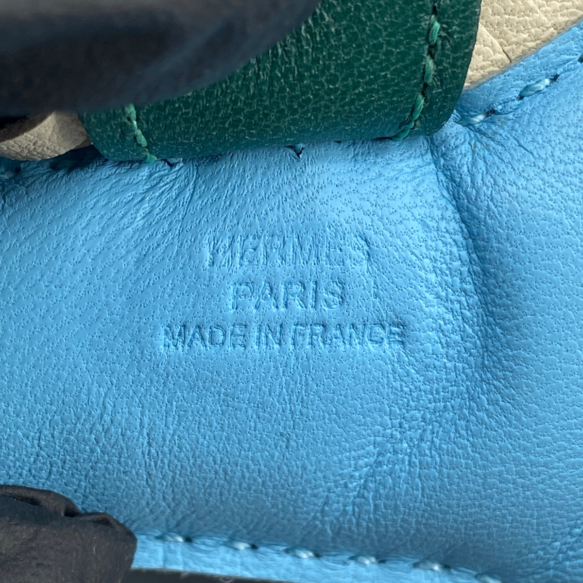 Hermes Rodeo Small Horse Bag Charm Light Blue & Green Leather