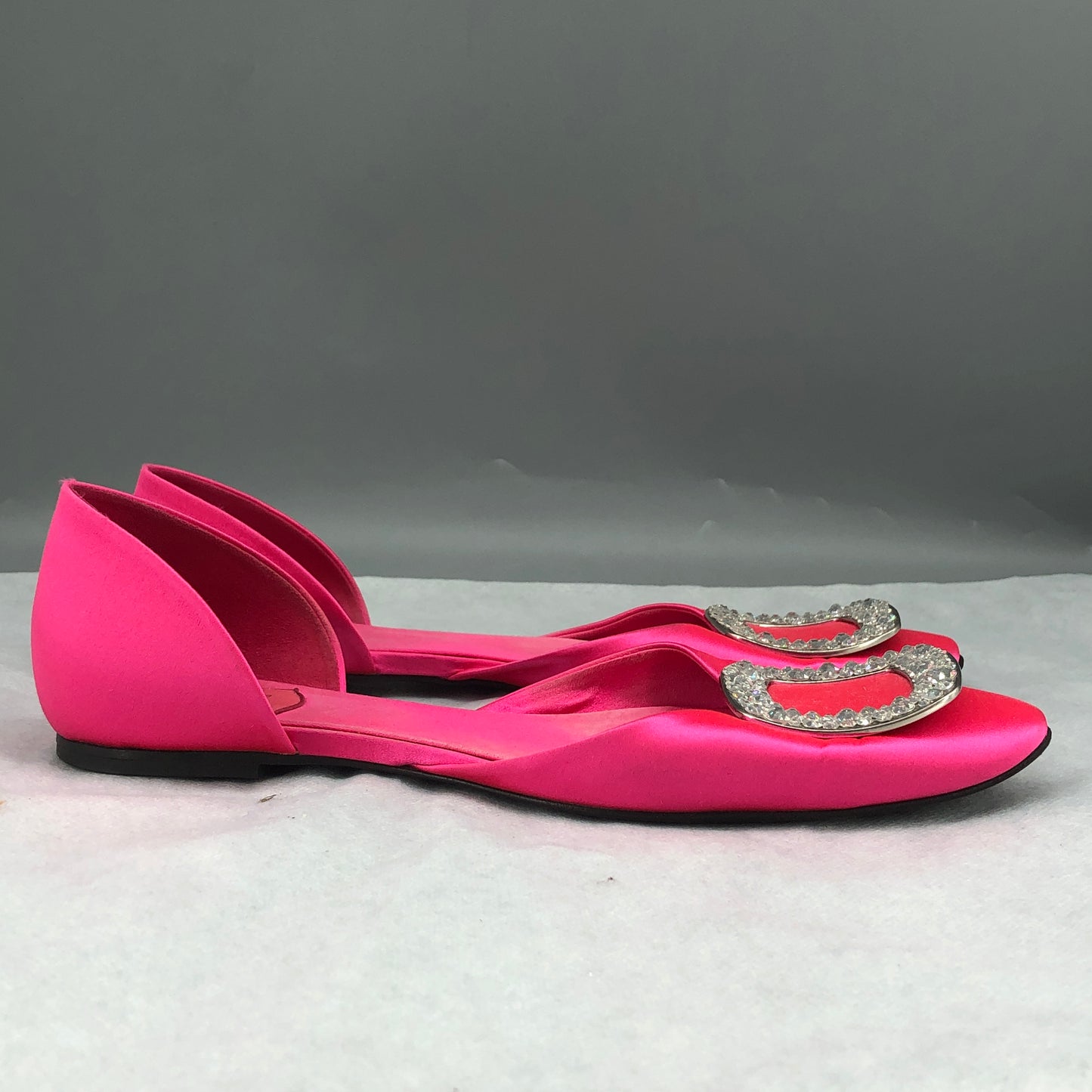 Roger Vivier Hot Pink Satin Crystal Square Buckle D'Orsay Flat Shoes 37