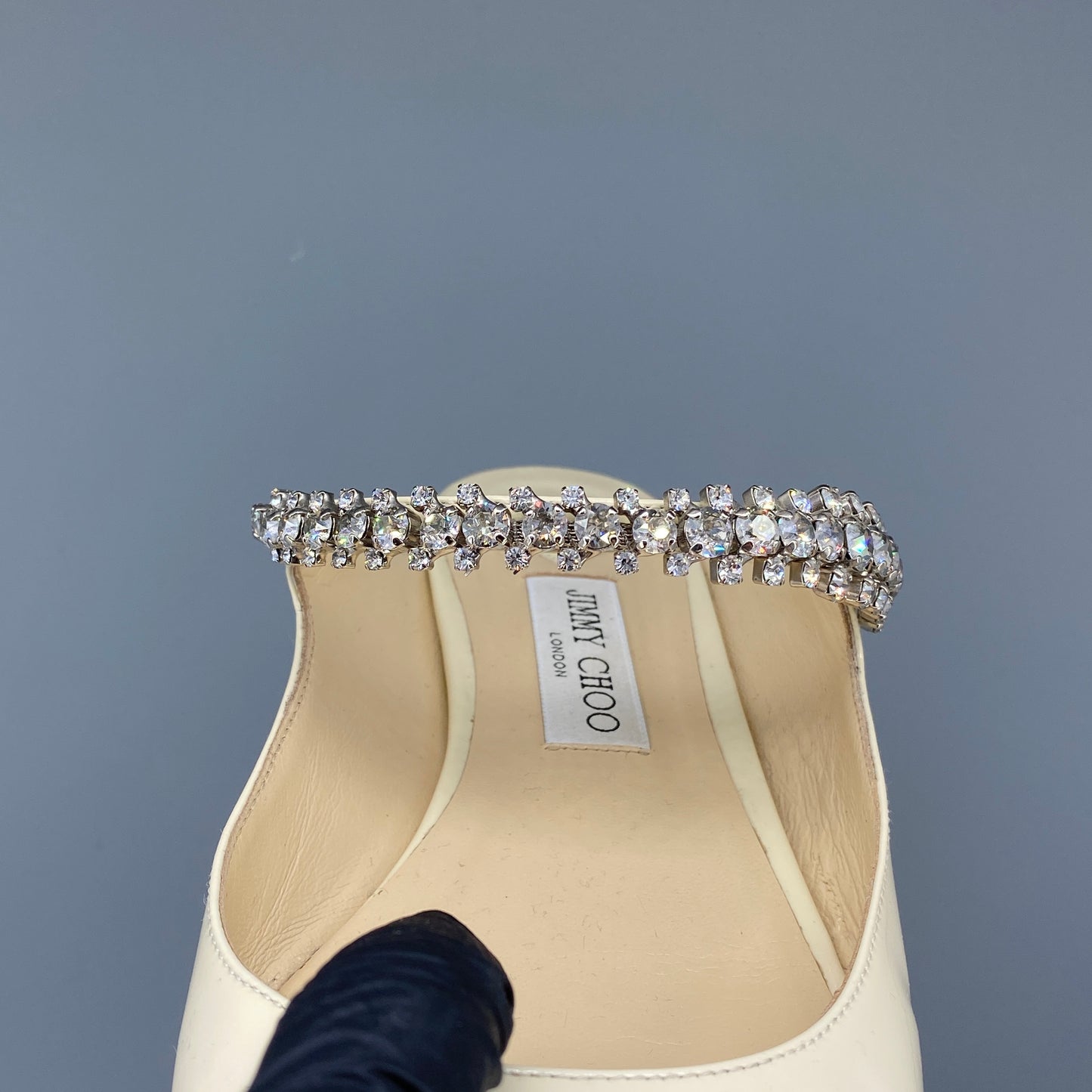 Jimmy Choo Women's Crystal Strap Patent Mules Size 41 Cream