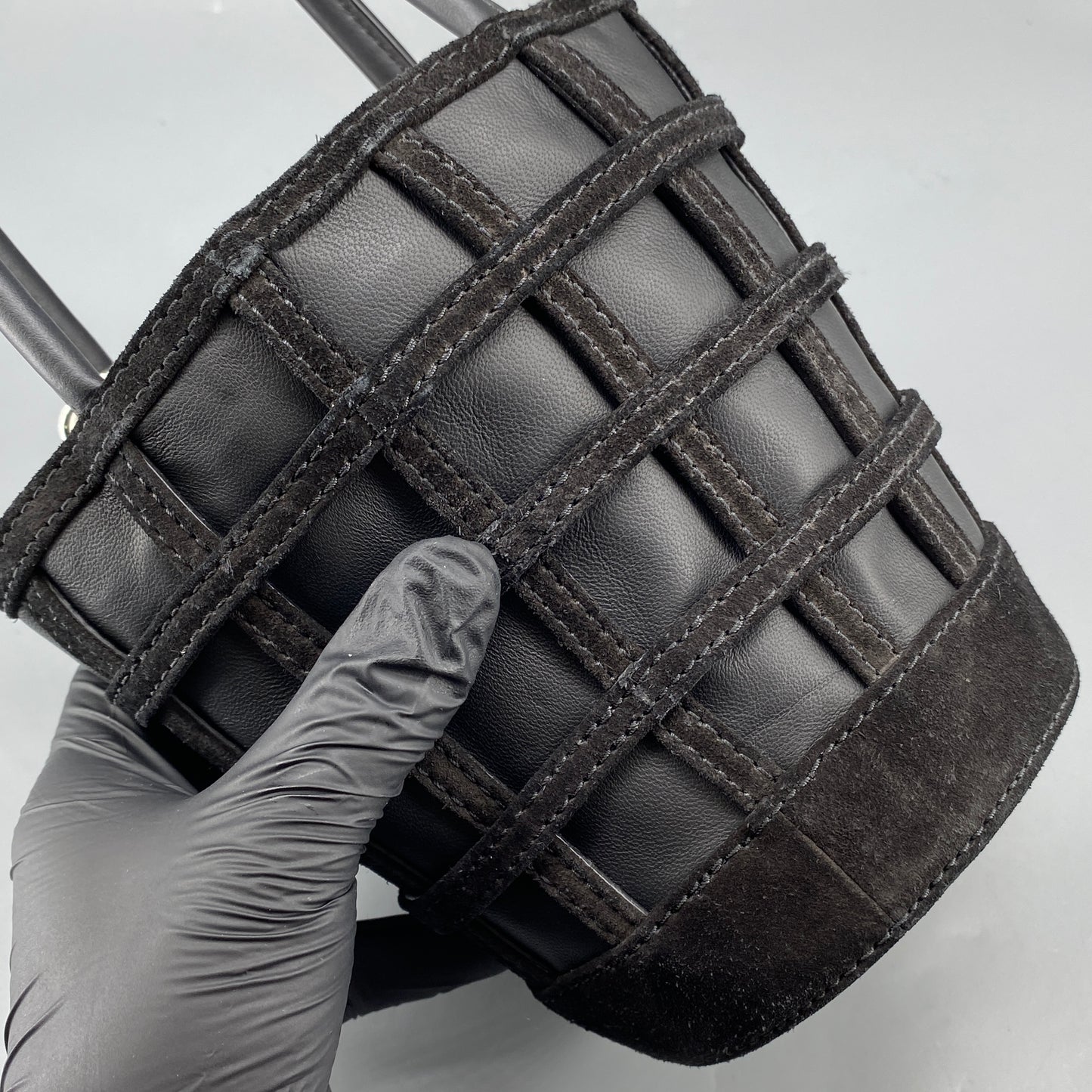 Alexander Wang Black Grid Mini Bucket Bag