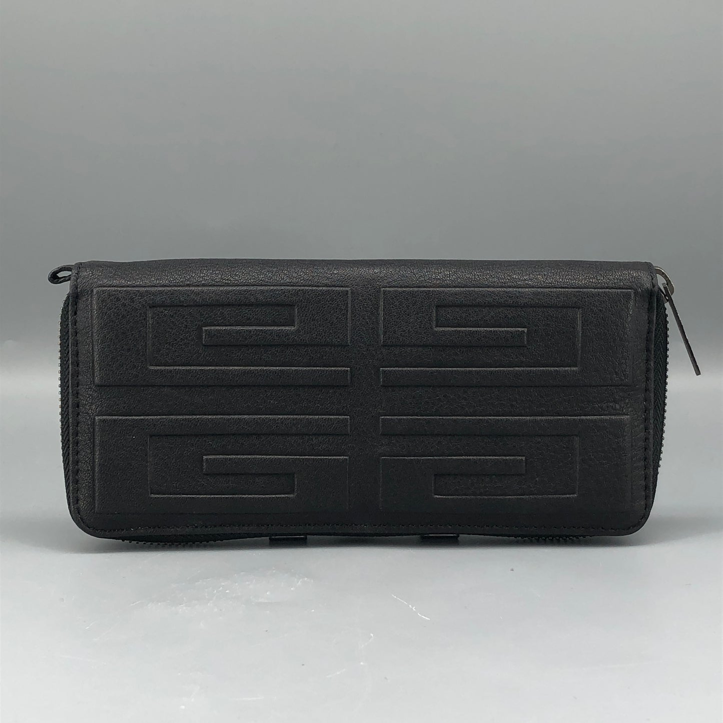Givenchy 4G Embossed Black Leather Zip Around Long Wallet