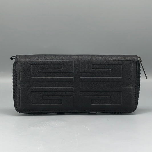 Givenchy 4G Embossed Black Leather Zip Around Long Wallet