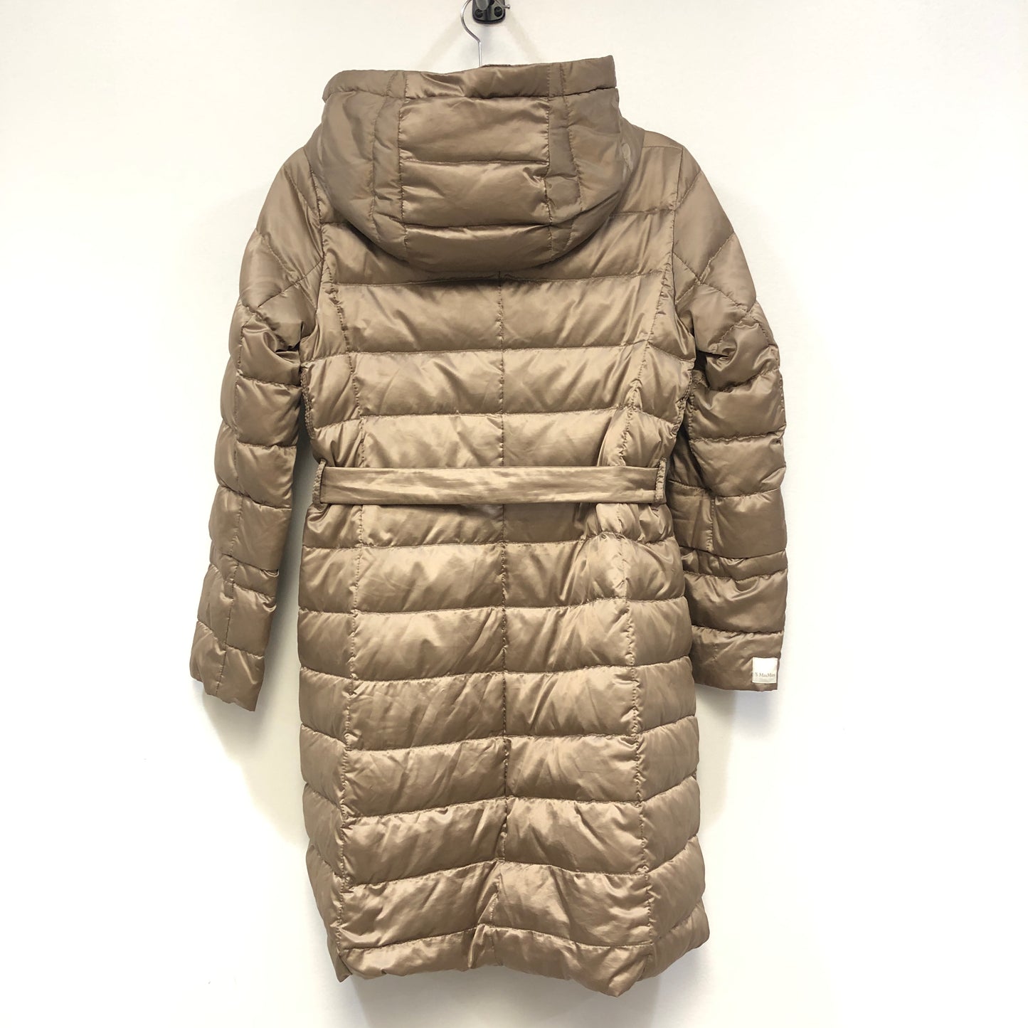 ‘S Max Mara Beige Lightweight Hooded Belted Down Mid-Length Coat Size 2