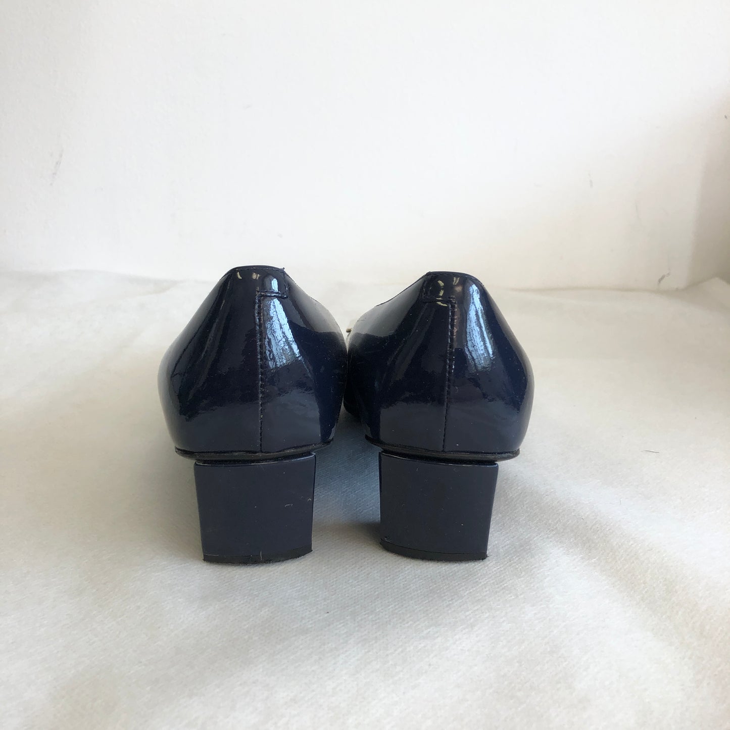 Roger Vivier Navy Patent Leather Square‑Buckle Block Heel Shoes size 35 1/2