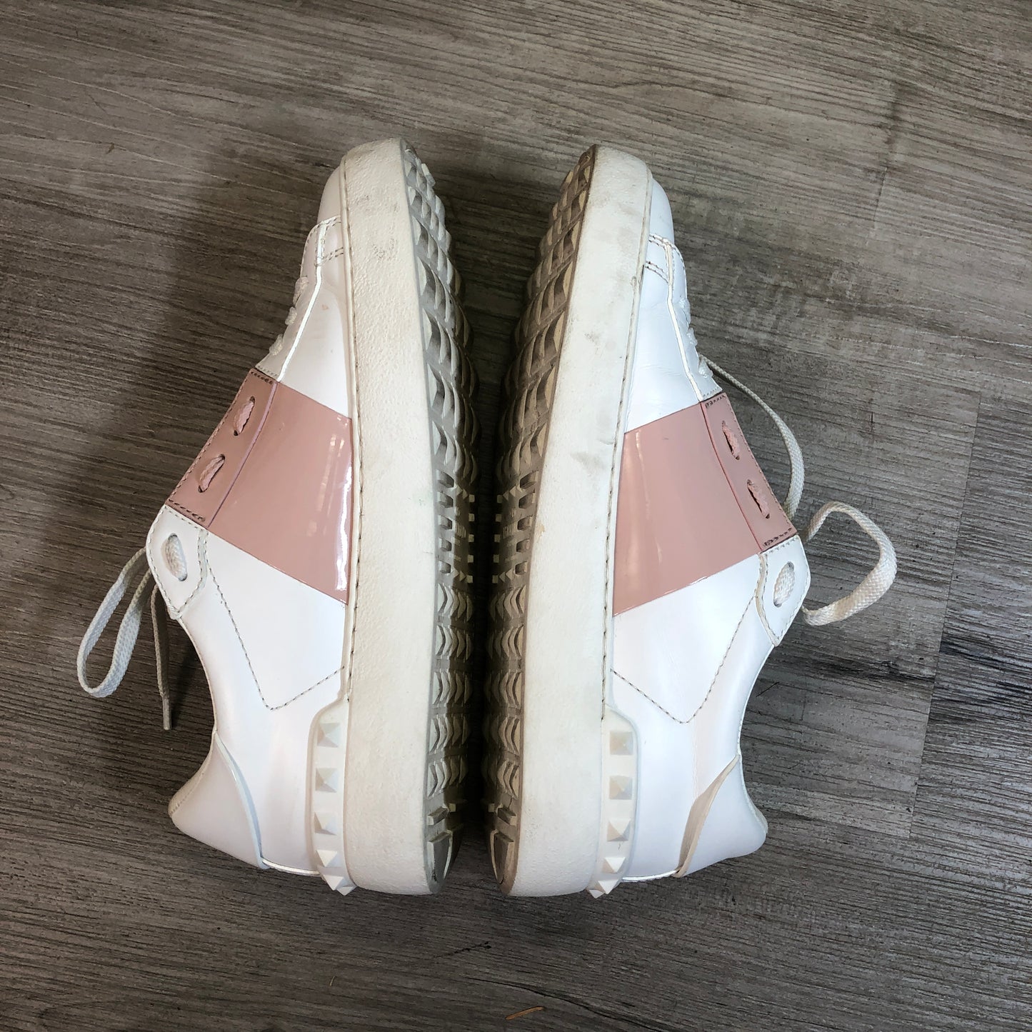 Valentino Rockstud Pink & White Leather Low Top Sneakers Size 37