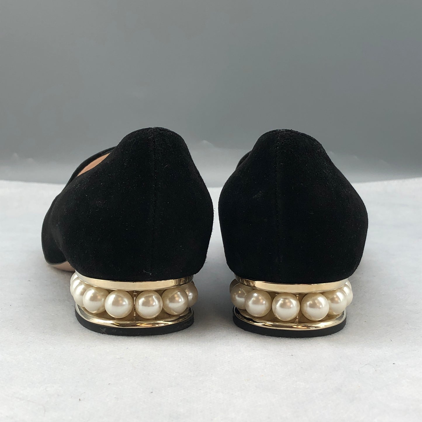 Nicholas Kirkwood Black Suede Pearl Heel Loafers Women's Shoes Size 37.5