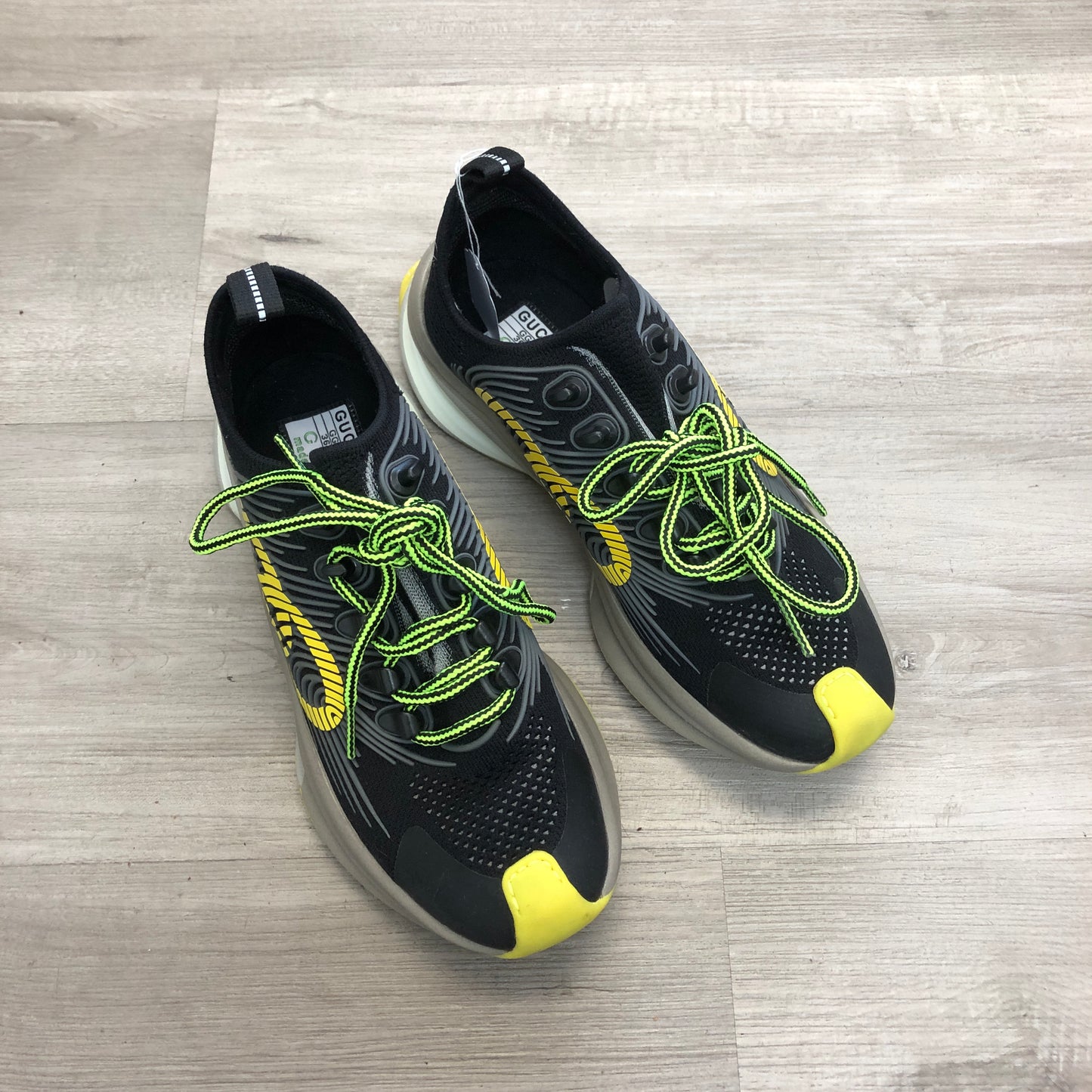 Gucci Women's Run Technical Mesh Athletic Sneaker Shoes 36 Black Yellow Green