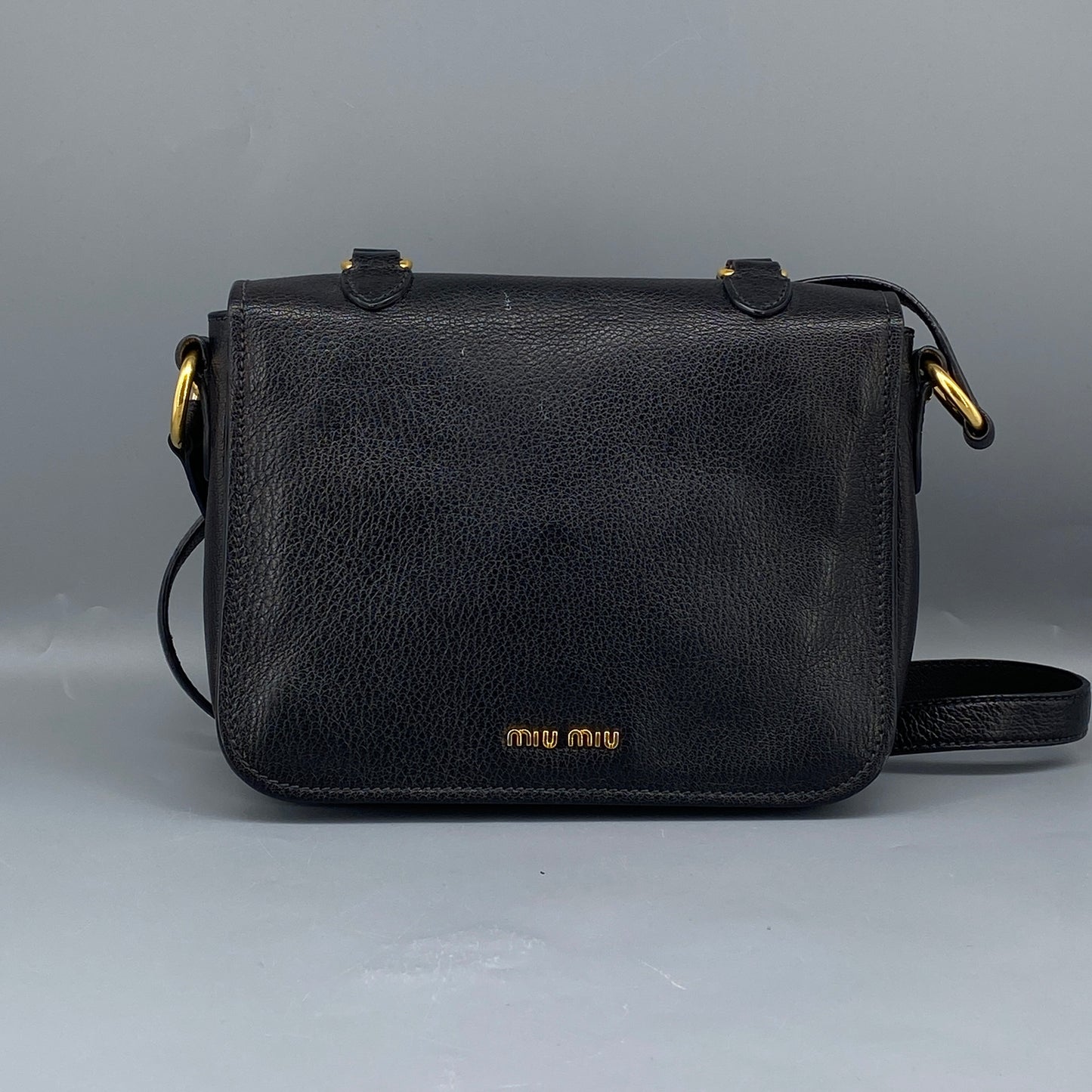 Miu Miu Black Leather Metal Lock Flap Crossbody Bag