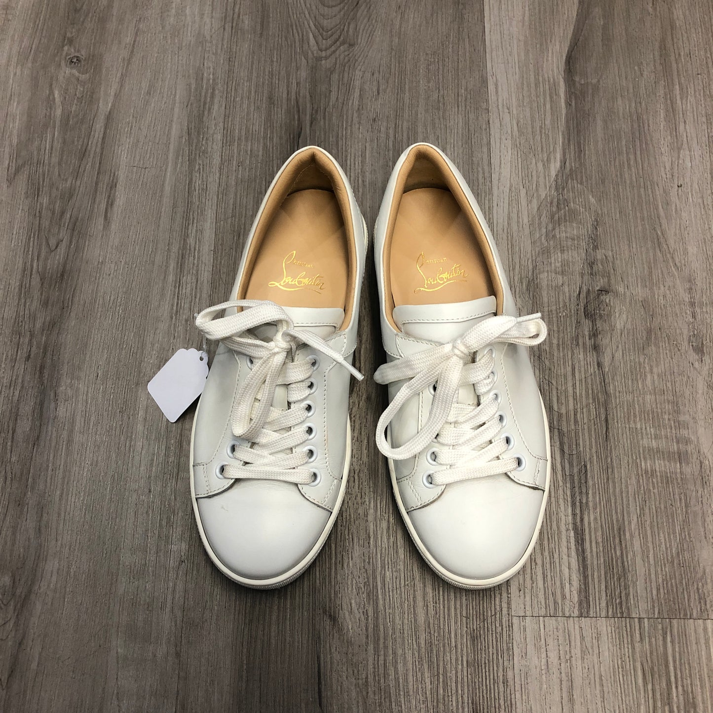 Christian Louboutin Women's White Calfskin Low Top Lace Up Sneaker Shoes 35.5