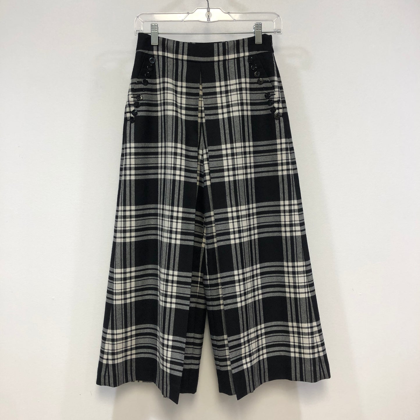 Alexander Wang Black & White Plaid Wide Leg Cropped Pants Size 0
