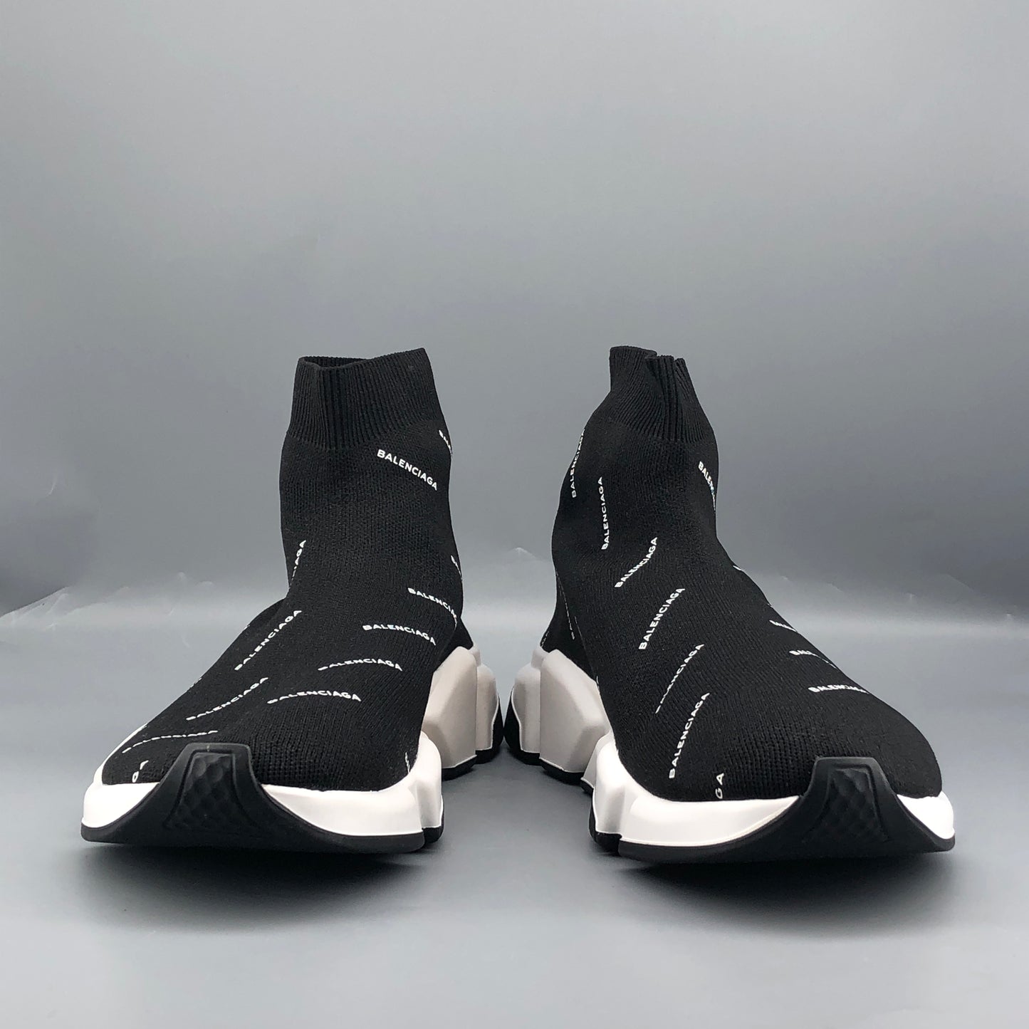 Balenciaga Speed Full Logo Knit Sneakers Black Size 41