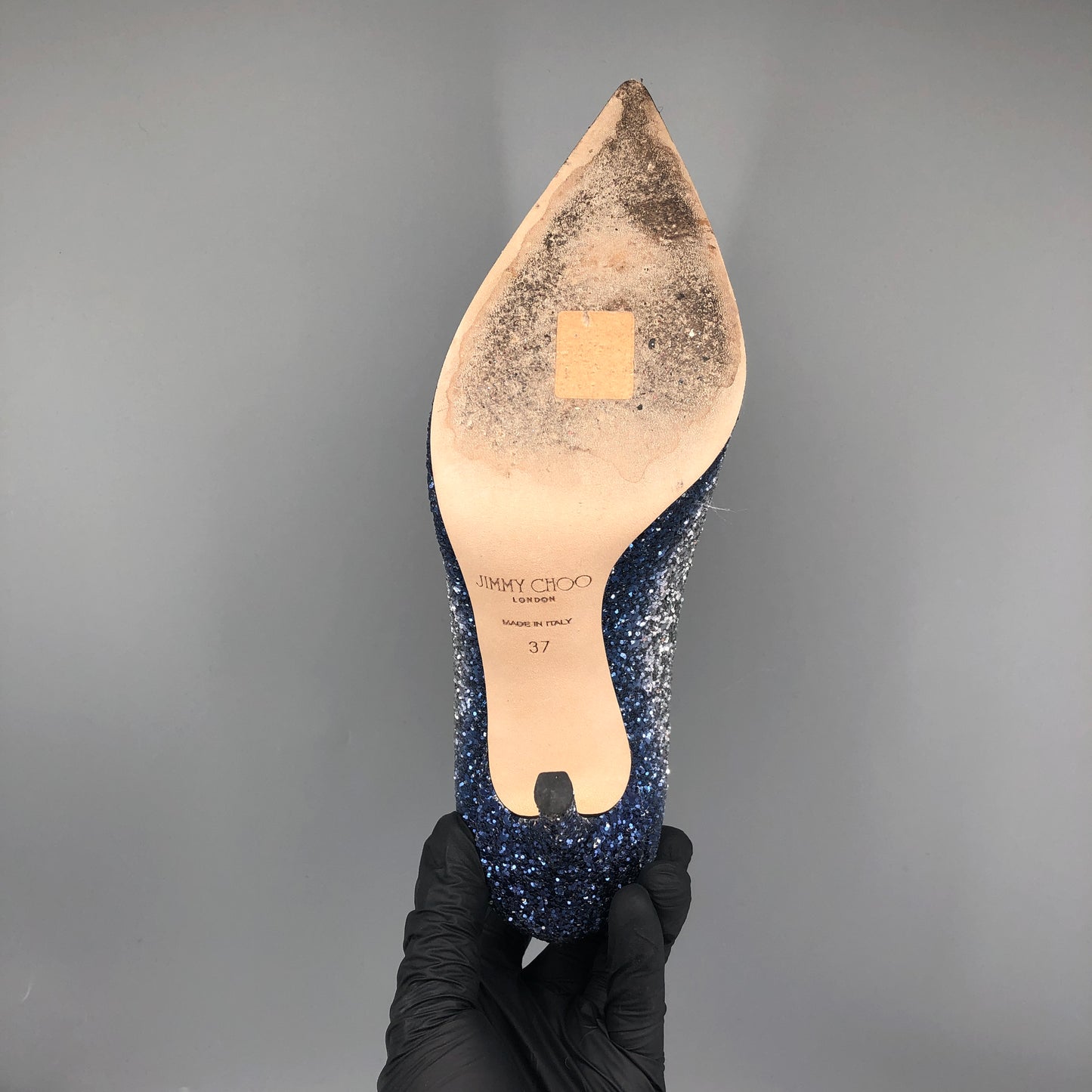 Jimmy Choo Women's Blue Silver Gradient Glitter Pointed Stiletto Heels Size 37