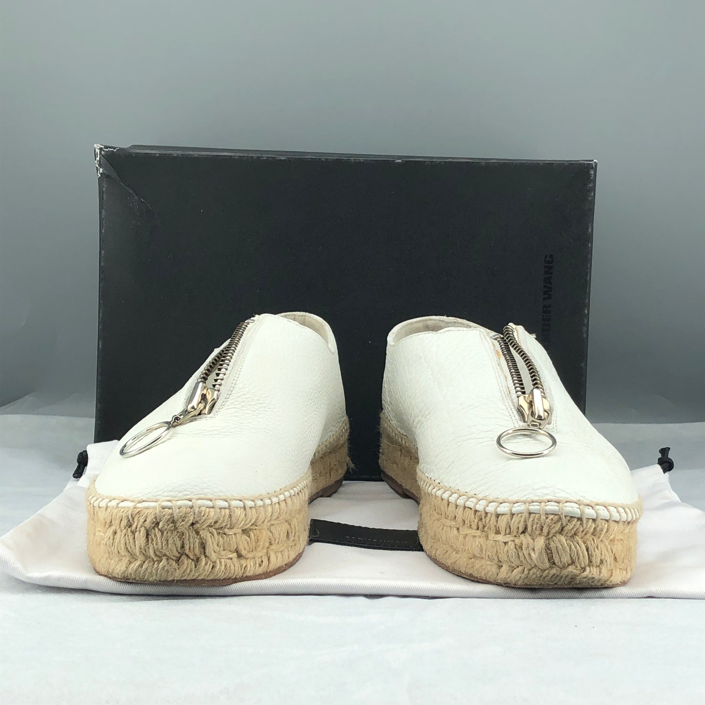 Alexander Wang Women's  White Leather Zipper Espadrille Flats Shoes Size 40